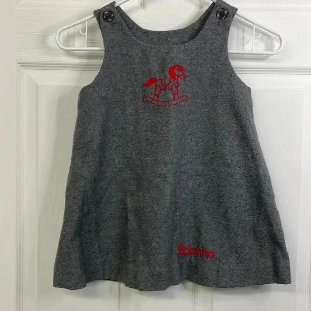 Vintage Girls Wool Dress Brianna Rocking Horse Embroidered